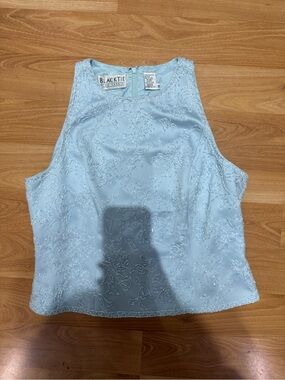 vintage Pale Blue Beaded Embroidered Tank Top